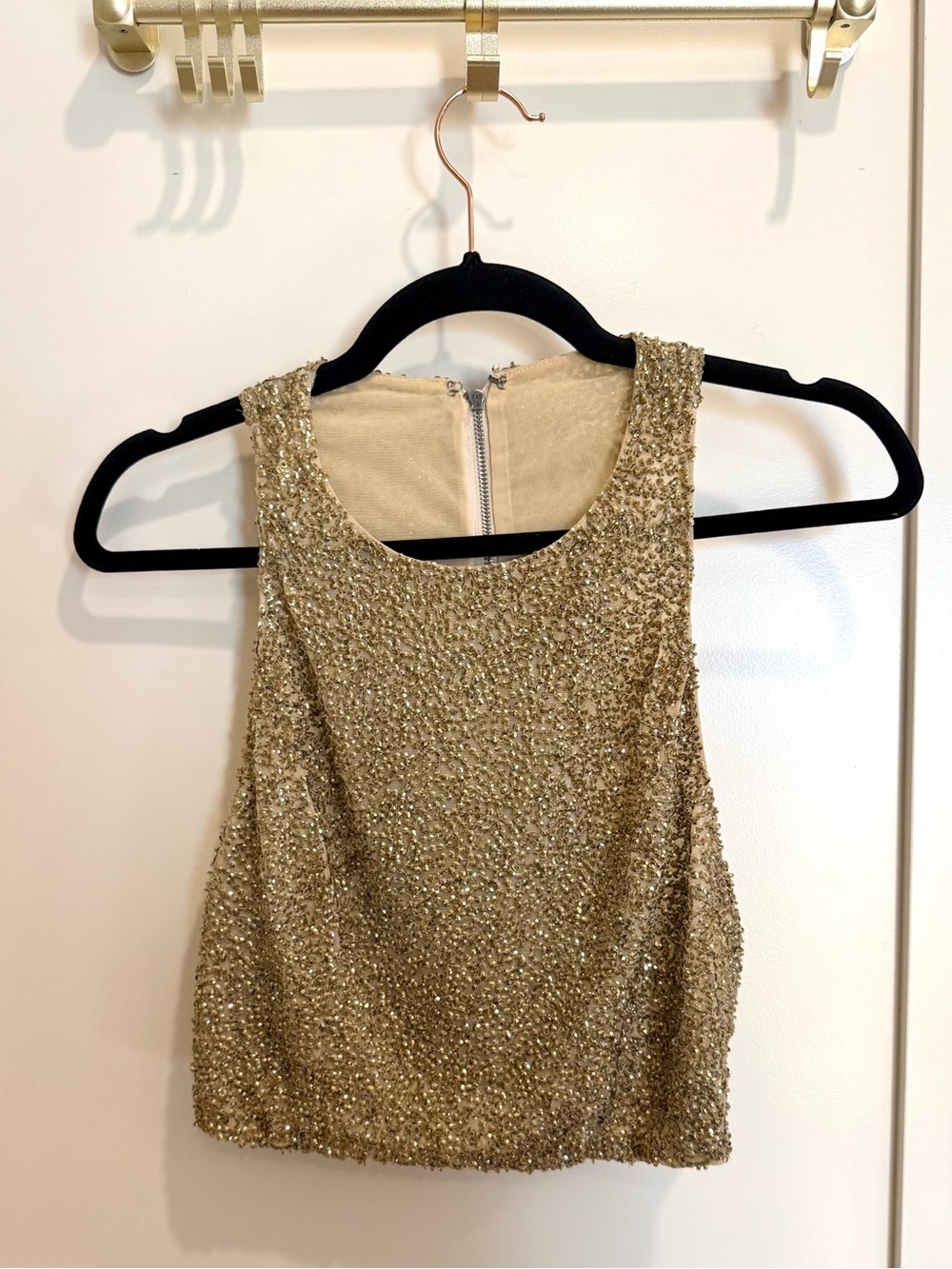 Alice + Olivia | Tru Gold Beaded Cropped Top | Size 4